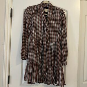 Sezane Paris Bow Tiered Plaid Dress 34 XS